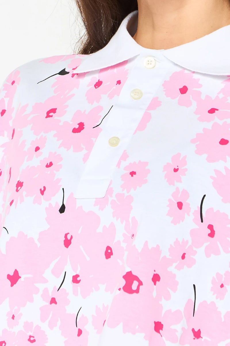 MSGM Women Spread Collar Floral Pattern Short Sleeve Crop T-Shirt, Multicolor - Image 5